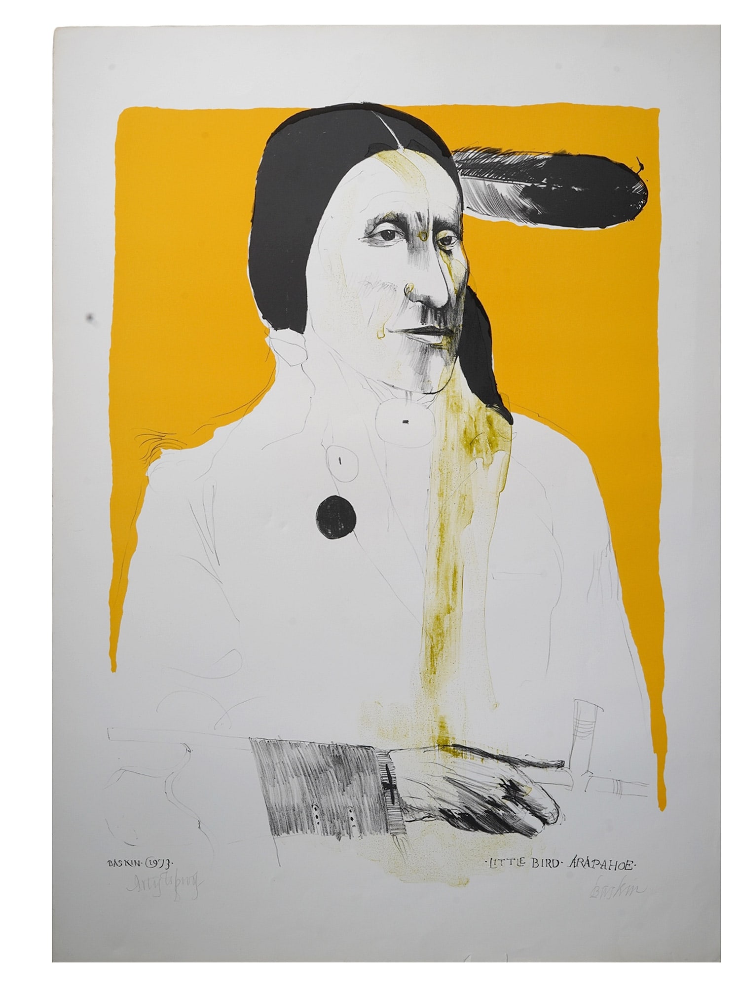 A LEONARD BASKIN, AMERICAN, SIGNED LITHOGRAPH PRINT "LITTLE BIRD ARAPAHOE," 1973 (1 of 4)