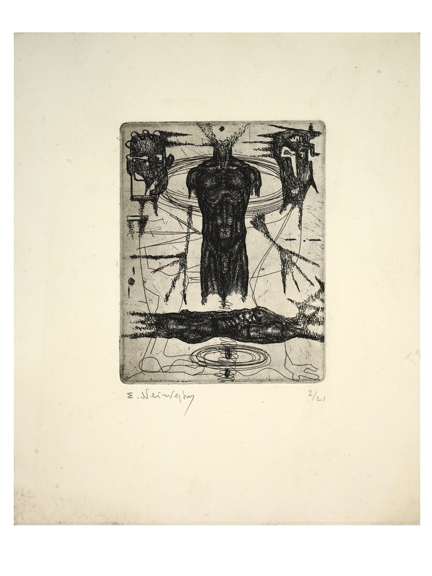 AN ERNST NEIZVESTNY, RUSSIAN, INK ON PAPER ETCHING (1 of 3)