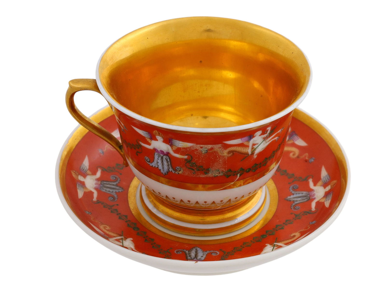 A RUSSIAN GILT PORCELAIN CUP AND SAUCER (1 of 6)