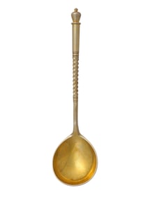 A RUSSIAN GILT-SILVER SPOON WITH NIELLO DEPICTION OF SUKHAREV TOWER, 1888