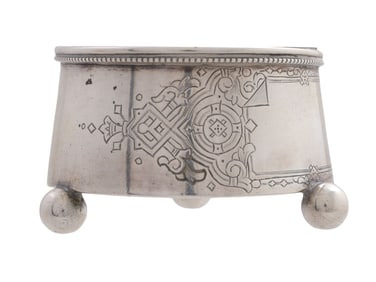 A RUSSIAN SILVER SALT CELLAR ON BALL FEET
