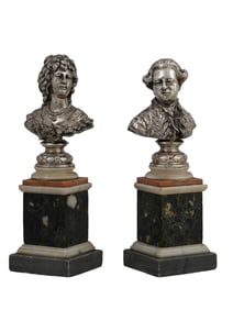 A PAIR OF SOLID SILVER BUSTS ON MARBLE BASES, EARLY 20TH CEN.