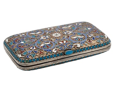 A RUSSIAN GILT-SILVER AND CLOISONNE CIGARETTE CASE BY GUSTAV KLINGERT, 19TH CEN.