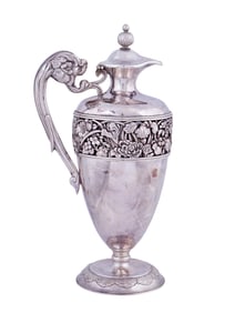 A RARE JAPANESE SILVER IRIS EWER, MEJI PERIOD