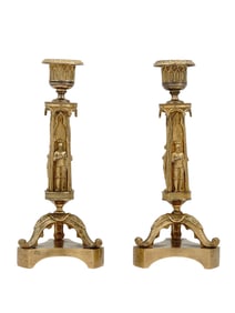 A PAIR OF TWO FRENCH CANDLE HOLDERS IN GOTHIC STYLE, CA. 1830