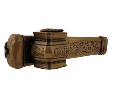 AN OTTOMAN EGYPTIAN BRASS QALAMDAN DIVIT, 19TH CEN.