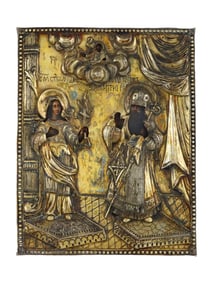 A RUSSIAN ORTHODOX ST. DIMITRY ICON IN SILVER OKLAD, 1795