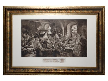 AN AMERICAN PHOTOGRAVURE OF A RUSSIAN WEDDING FEAST BY MAKOVSKY