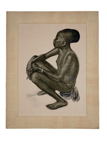AN ALEXANDRE YAKOVLEV ENHANCED PRINT OF HIS DRAWING OF AN AFRICAN WOMAN, 1927
