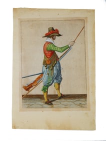 A MUSKETEER LOADING HIS WEAPON, DE GHEYN II, CA. 1607