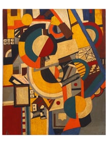 A FERNAND LEGER, FRENCH, OIL ON BOARD ABSTRACT PAINTING, 1917 ATTR