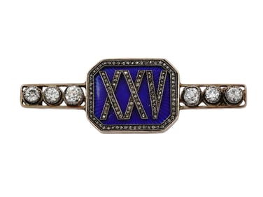 A RUSSIAN GOLD, DIAMOND, AND ENAMEL 'XXV' BROOCH, 19TH CEN.