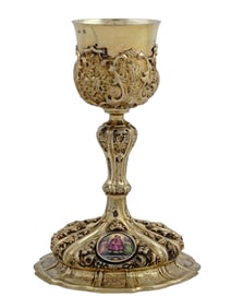 A GILT-SILVER COMMUNION CHALICE WITH A PAINTED ENAMEL MINIATURE, VIENNA, AUSTRIAN EMPIRE, 1865