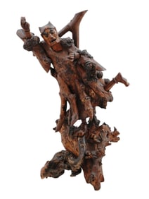 A CARVED WOODEN MEIJI JAPANESE ONI SCULPTURE, 19TH CENTURY