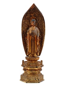 CARVED & GILT WOOD SCULPTURE OF AMIDA BUDDHA
