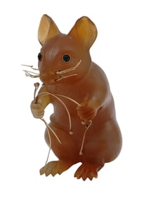 A CARVED AGATE MOUSE WITH DIAMOND EYES AND GOLD ACCOUTREMENTS, FABERGE ATTR.