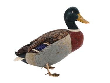 A PUBLISHED RUSSIAN CARVED STONE DUCK WITH GOLD AND DIAMOND, FABERGE ATTR.