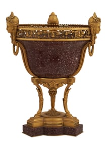 A FRENCH GILT-BRONZE MOUNTED PORPHYRY VASE, 18TH CEN.