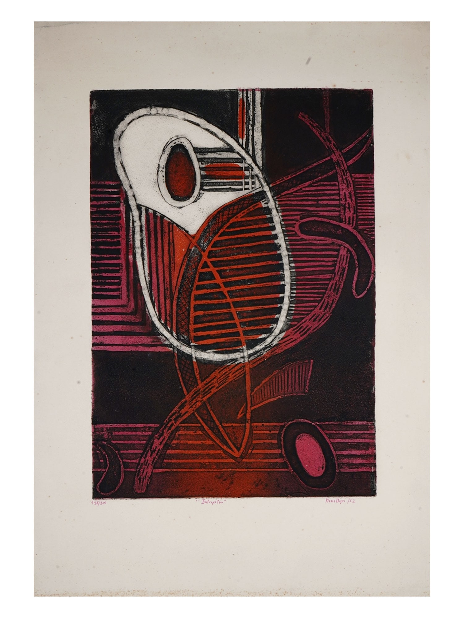 A NINA NEGRI ABSTRACT INK ON PAPER PRINT, 1952 (1 of 4)
