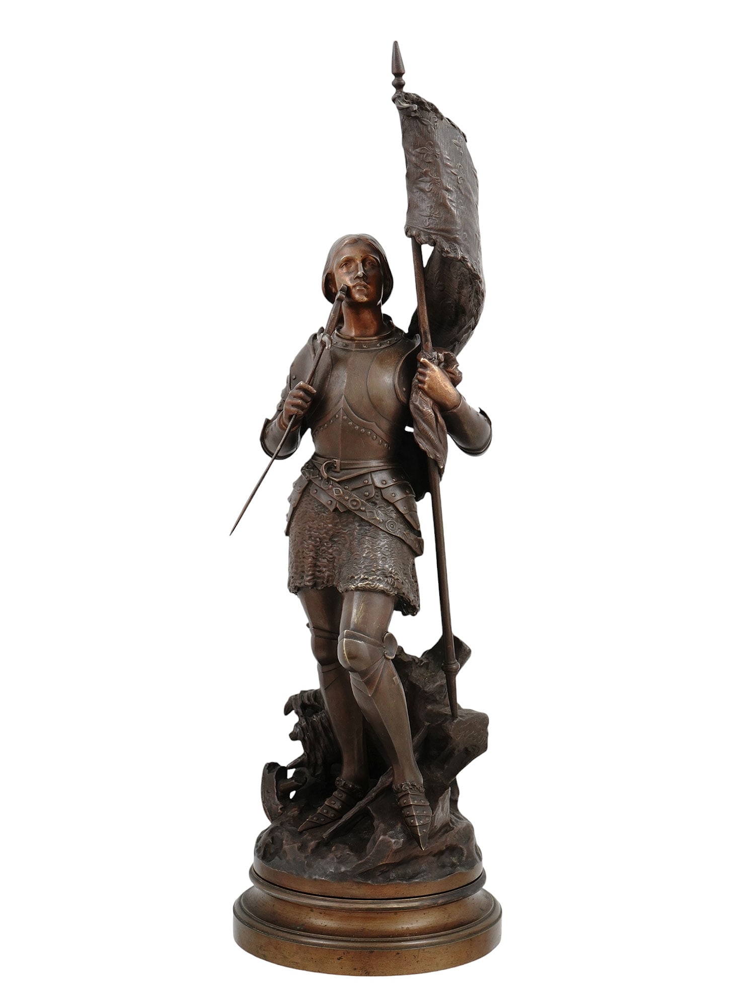 A GOSSIN SIGNED FRENCH BRONZE STATUE OF JOAN OF ARC, 19TH CEN. (1 of 10)