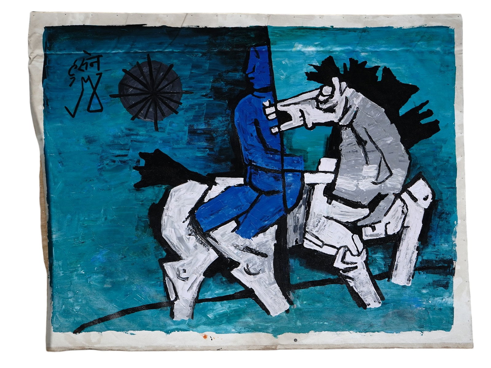 AN ACRYLIC ON CANVAS PAINTING ATTR M.B. HUSAIN (1 of 5)