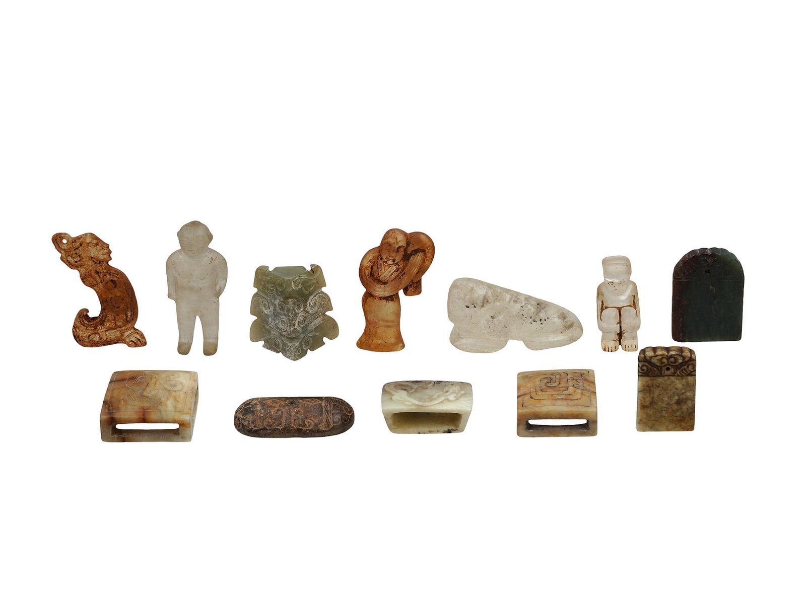 A GROUP OF 12 CHINESE CARVED JADE AND CRYSTAL DECORATIVE ARTIFACTS (1 of 6)
