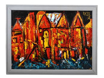 A SAYED HAIDER RAZA OIL ON CANVAS PAINTING, 1958, (INDIAN 1922-2016) ATTR