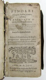 1566 PINDARI OLYMPIA VELLUM BOUND ANTIQUE PINDARUS GREEK & LATIN POETRY