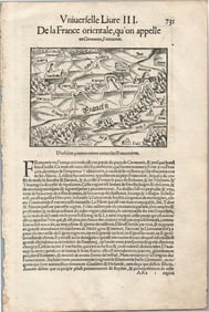 1575 EASTERN FRANCE MAP LEAF FROM BELLEFOREST EDITION OF MUNSTER COSMOGRAPHY