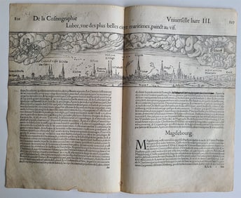 1575 LUBECK GERMANY VIEW LEAF - BELLEFOREST ED. OF MUNSTER COSMOGRAPHY ANTIQUE