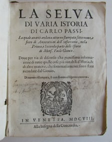 1608 MEDIEVAL HISTORY BY PAOLO GIOVIO ANTIQUE 17H CENT LA SELVA DI VARIA ISTORIA