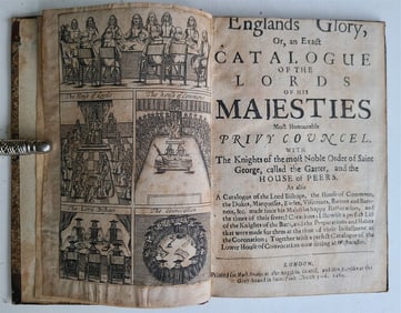 1660 ENGLANDS GLORY OR CATALOGUE OF LORDS OF HIS MAJESTIES PRIVY COUNCEL ANTIQUE
