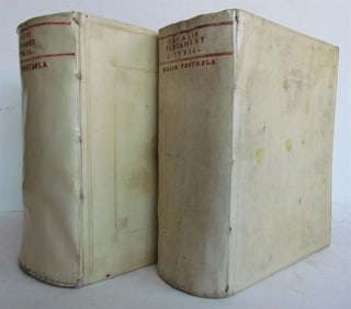 1710-1712 BIBLE IN GERMAN BIBLIA PENTAPLA 2 VOLUMES W/ MAP ANTIQUE VELLUM BOUND