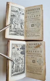 1716 ILIAD BY HOMER 2 VOLUMES ILLUSTRATED ANTIQUE L'HOMER TRAVESTI OU L'ILIADE