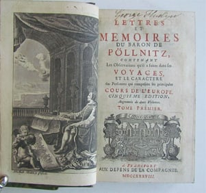 1738 2 VOLUMES LETTRES ET MEMOIRES DU BARON DE POLLNITZ VOYAGES TRAVELS ANTIQUE