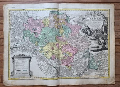 1739 LARGE MAP OF SILESIA POLAND OELSNENSIS ANTIQUE 25 BY 34 3/4"