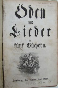 1754 VELLUM BOUND GERMAN BAROQUE COMPILATION OF SONGS AND POEMS BY F. HAGEDORN