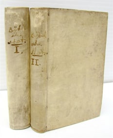 1758 2 VOLUMES BIBLE HISTORY VELLUM BINDING ANTIQUE ILLUSTRATED