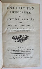 1776 ANECDOTES AMERICAINES ANTIQUE FRENCH HISTORY OF AMERICA - NORTH & SOUTH