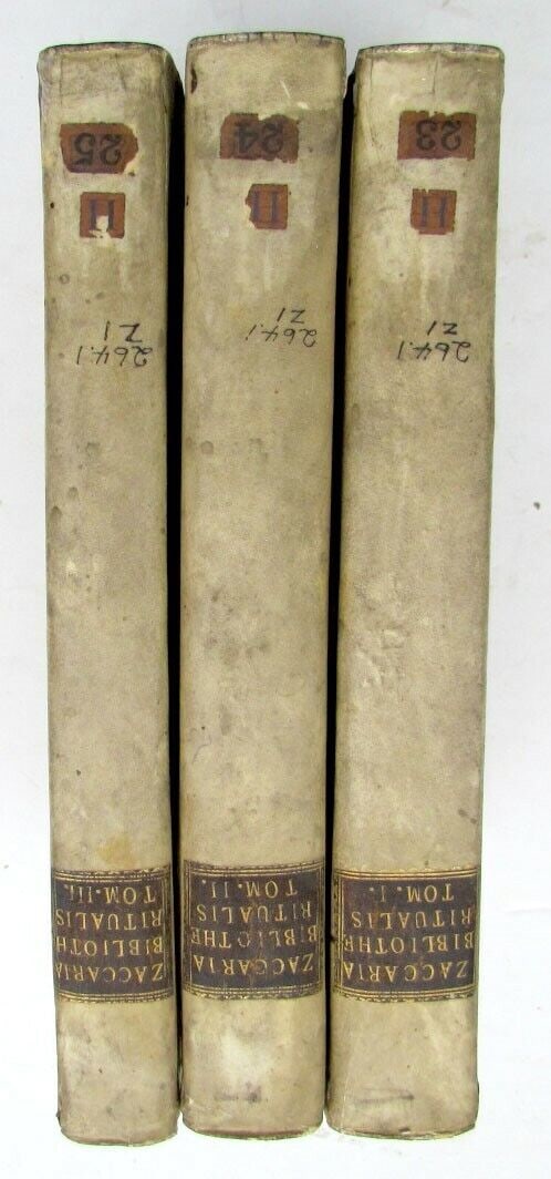 1776 BIBLIOTEKA RITUALIS BY A. ZACCARIA 3 BOOKS LOT VELLUM RELIGIOUS CEREMONIES (1 of 8)