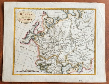 1800 MAP OF RUSSIA OR MUSCOVIE ANTIQUE INC. CENTRAL ASIA