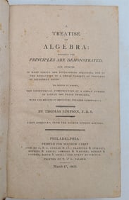 1809 TREATISE OF ALGEBRA ANTIQUE BY THOMAS SIMPSON AMERICANA