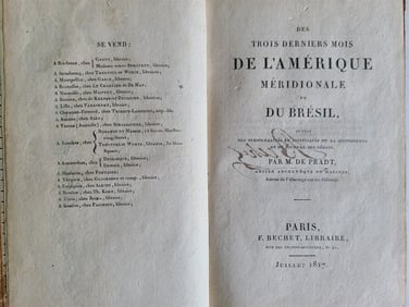 1817 DESCRIPTION OF SOUTH AMERICA & BRAZIL ANTIQUE IN FRENCH