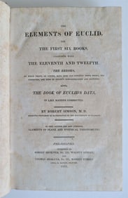 1825 ELEMENTS OF EUCLID BY ROBERT SIMSON GEOMETRY ANTIQUE IN ENGLISH AMERICANA