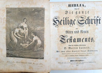 1829 BIBLE IN GERMAN ANTIQUE AMERICANA PHILADELPHIA ILLUSTRATED W/ MAPS