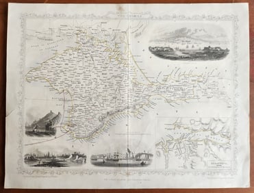 1851 THE CRIMEA RUSSIA UKRAINE ANTIQUE MAP SEBASTOPOL EUPATORIA