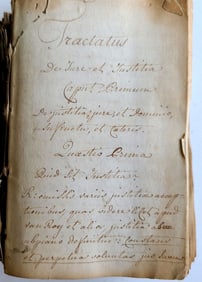 18TH CENTURY LATIN MANUSCRIPT BOOK ANTIQUE TRACTATUS DE JURE ET JUSTITIA VELLUM
