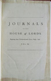 JOURNALS OF THE HOUSE OF LORDS 1646-1647 LARGE FOLIO ANTIQUE IN ENGLISH