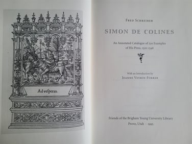 SIMON DE COLINES CATALOG OF 230 EXAMPLES OF HIS PRESS ILLUSTRATED FRENCH