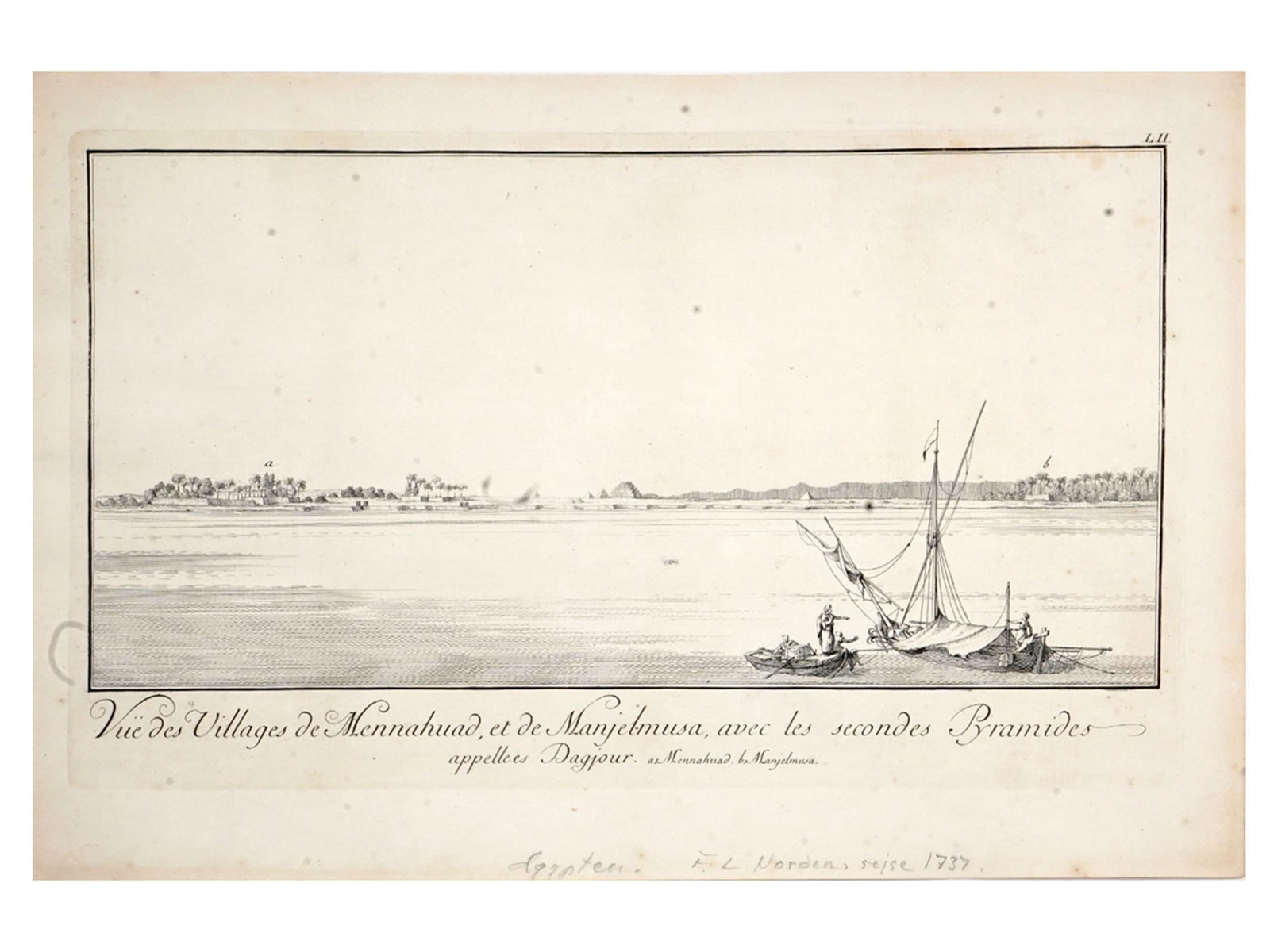 A 1755 ENGRAVING, F. L. NORDEN'S VOYAGE D'EGYPTE ET DE NUBIE, VIEW OF THE PYRAMIDS OF DAHSHUR (1 of 5)